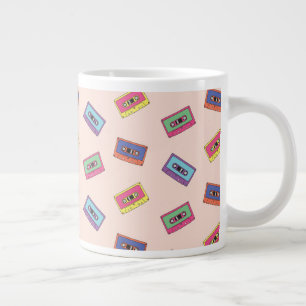 Retro Neon Audio Cassette Tape Pattern Large Coffee Mug