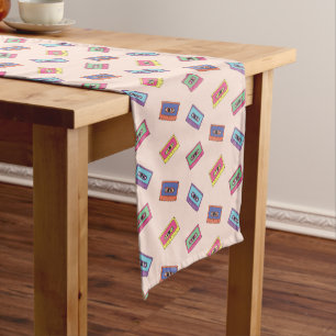 Retro Neon Audio Cassette Tape Pattern Medium Table Runner