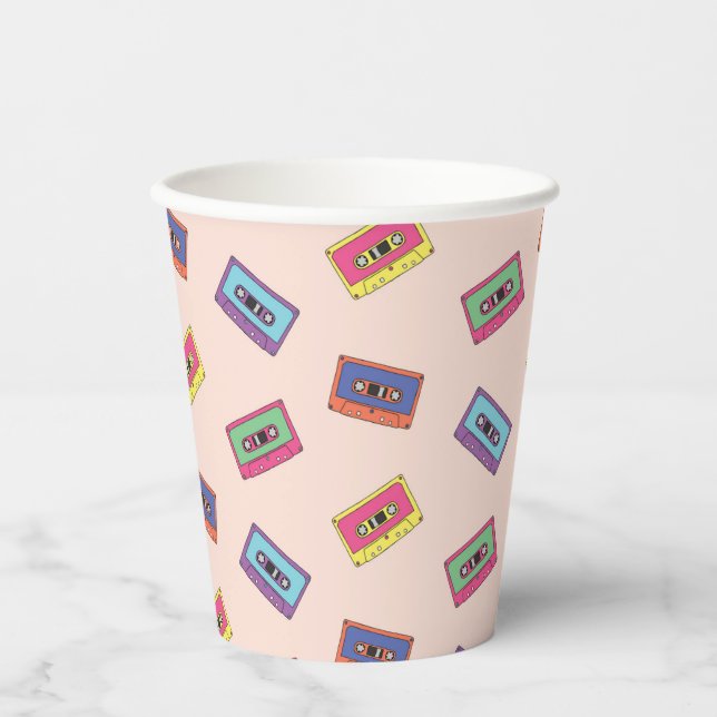 Retro Neon Audio Cassette Tape Pattern Paper Cups (Front)
