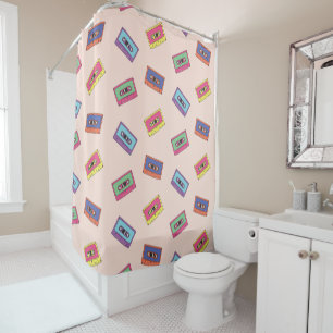 Retro Neon Audio Cassette Tape Pattern Shower Curtain