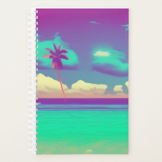 retro neon beach palm tree planner (Front)