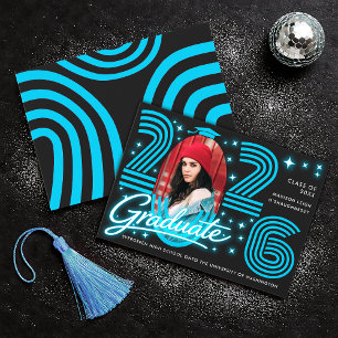 Retro Neon Blue Photo Graduate Announcement