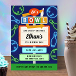Retro Neon Bowling Invitation For Boy's Birthday<br><div class="desc">This Midcentury-inspired bowling party invitation will set the tone for a memorable birthday bash! Its neon bright colours are sure to put your guests in the mood to strike up some fun.</div>