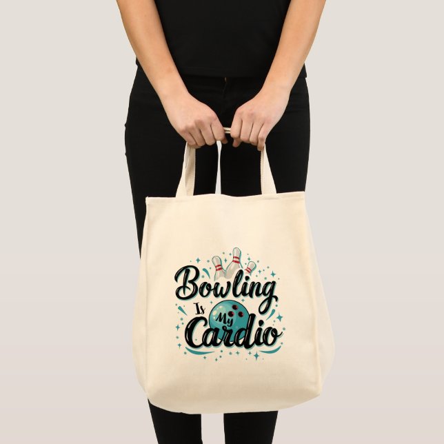  Retro Neon "Bowling Is My Cardio" Funny Bowling Tote Bag (Front (Product))