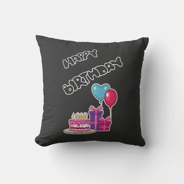Retro Neon Bubble Text Happy Birthday  Cushion (Front)