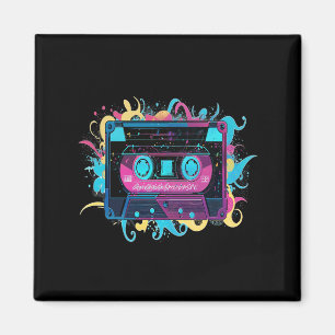 Retro Neon Cassette Tape with Vibrant Splash Magnet