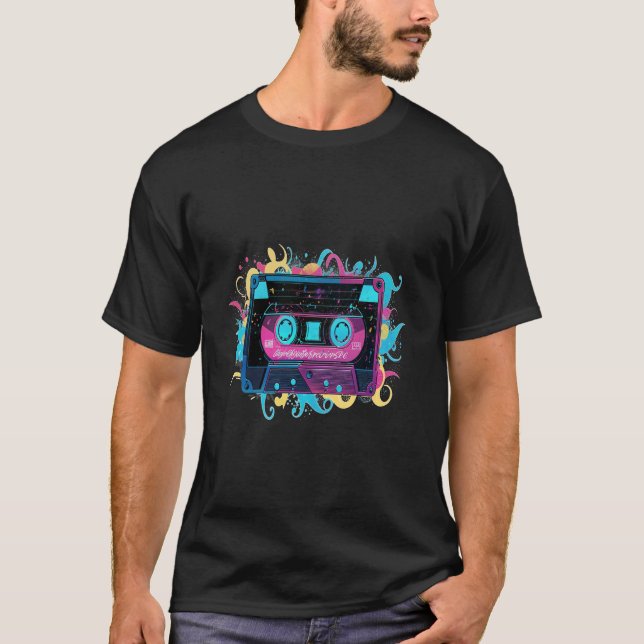 Retro Neon Cassette Tape with Vibrant Splash T-Shirt (Front)