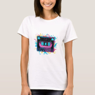 Retro Neon Cassette Tape with Vibrant Splash T-Shirt