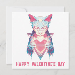 Retro Neon Cat Valentine`s Day Card
