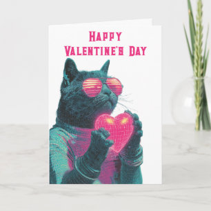 Retro Neon Cat Valentine`s Day Card