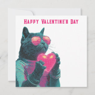 Retro Neon Cat Valentine`s Day Card