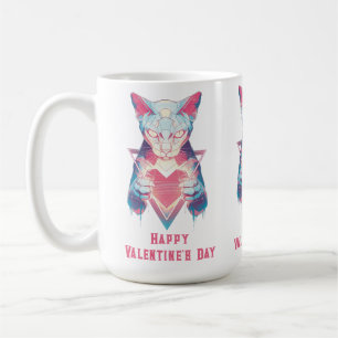 Retro Neon Cat Valentine`s Day Coffee Mug