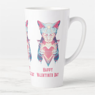 Retro Neon Cat Valentine`s Day Latte Mug