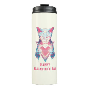 Retro Neon Cat Valentine`s Day Thermal Tumbler