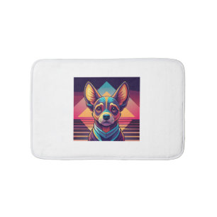 Retro Neon Chihuahua – Vibrant Synthwave Dog Art Bath Mat