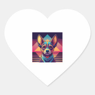 Retro Neon Chihuahua � Vibrant Synthwave Dog Art Heart Sticker