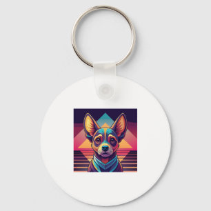 Retro Neon Chihuahua � Vibrant Synthwave Dog Art Key Ring