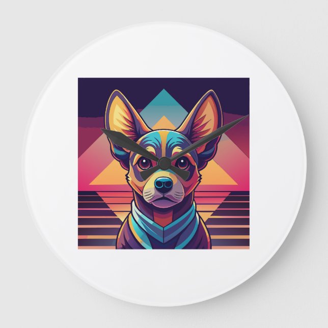Retro Neon Chihuahua � Vibrant Synthwave Dog Art Large Clock (Front)