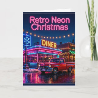 Retro Neon Christmas Diner | Vertical Holiday Gree Card