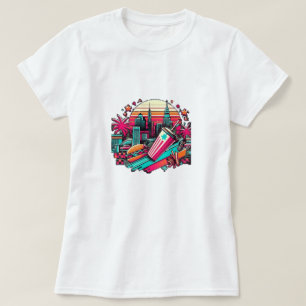 Retro Neon Cityscape with Fast Food Vibes T-Shirt