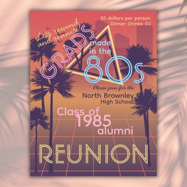 Retro Neon Coloured Class Reunion Invitation (Retro futuristic class reunion invitation)