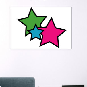 Retro Neon Colourful Stars Pattern Bold Pink Blu Poster