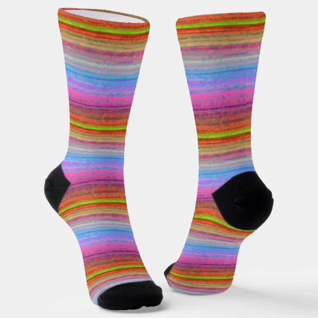 Retro Neon Colours Pattern Socks (Angled)