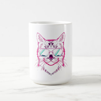 Retro neon cyber cat wearing sunglasses coffee mug