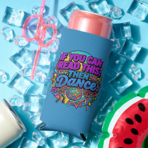 Retro Neon Disco Ball Dance Party Graphic Design Seltzer Can Cooler