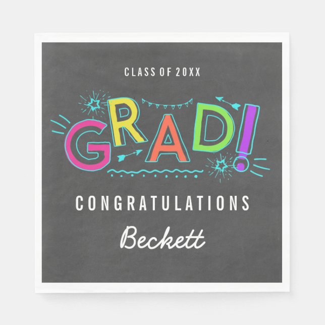 Retro Neon Doodles Graduation Party Napkin (Front)