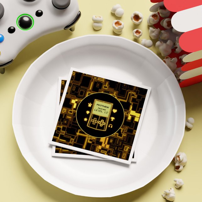 Retro Neon Gaming Boy Gamer Kids Birthday Party Napkin (Retro Neon Gaming Boy Gamer Kids Birthday Party Napkins)