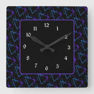 Retro Neon Geometric Pattern 2 Square Wall Clock