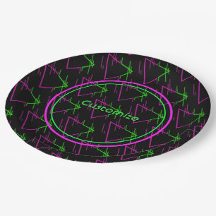 Retro Neon Geometric Pattern Paper Plate