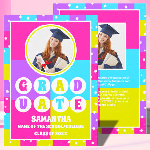 Retro Neon Graduate Photo Graduation Announcement