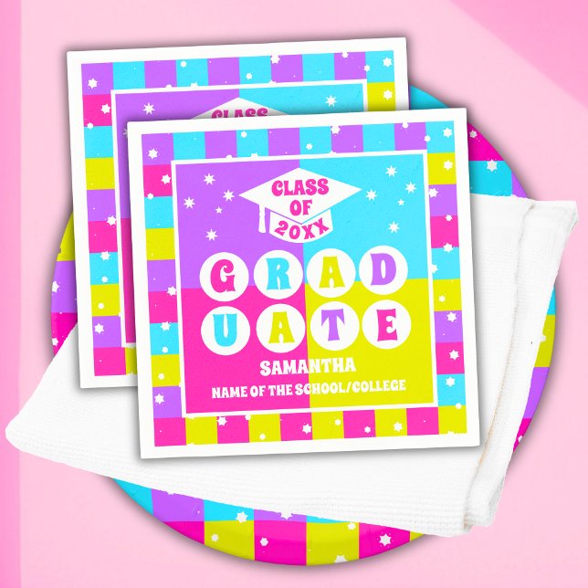 Retro Neon Graduation Party Napkin (Creator Uploaded)