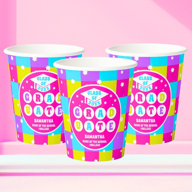 Retro Neon Graduation Party Paper Cups (Creator Uploaded)