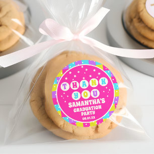 Retro Neon Graduation Party Thank You  Classic Round Sticker
