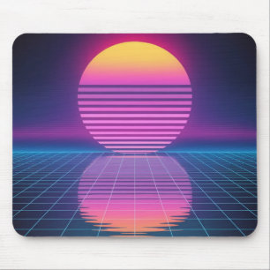 Retro Neon Grid Sunset Mouse Pad