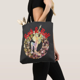 retro neon Guitarist Silhouette rock music Art Tote Bag