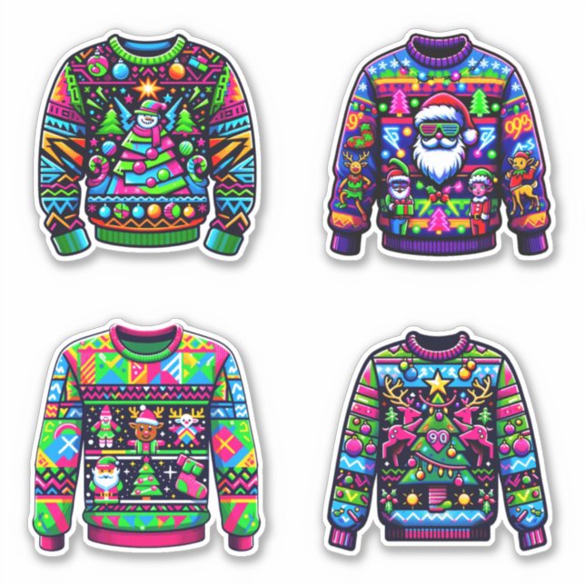 Retro Neon Holiday Sweater Stickers (Front)