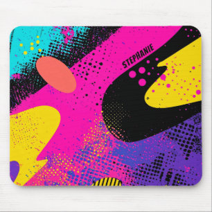 Retro Neon Hot Pink Cyan Abstract Pop Art Mouse Pad