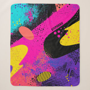Retro Neon Hot Pink Cyan Abstract Pop Art Sherpa Blanket