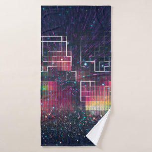 Retro neon lights and geometric seamless pattern bath towel