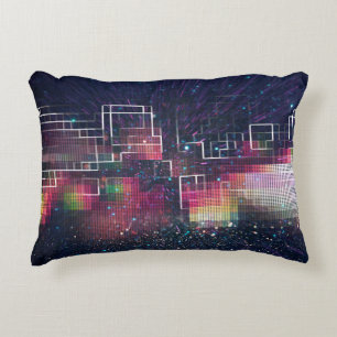 Retro neon lights and geometric seamless pattern decorative cushion