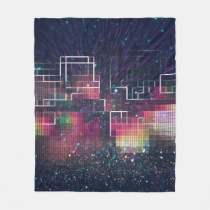 Retro neon lights and geometric seamless pattern fleece blanket