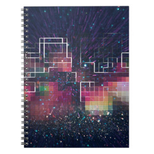 Retro neon lights and geometric seamless pattern notebook