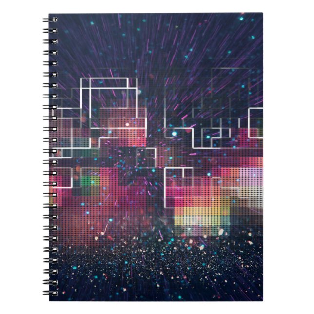 Retro neon lights and geometric seamless pattern notebook (Front)