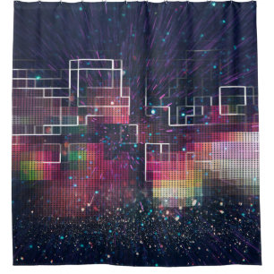 Retro neon lights and geometric seamless pattern shower curtain
