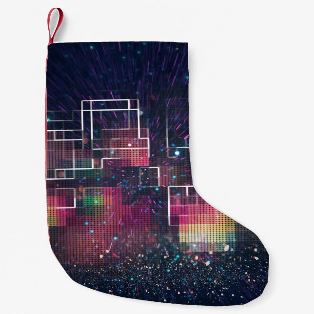 Retro neon lights and geometric seamless pattern small christmas stocking (Front)