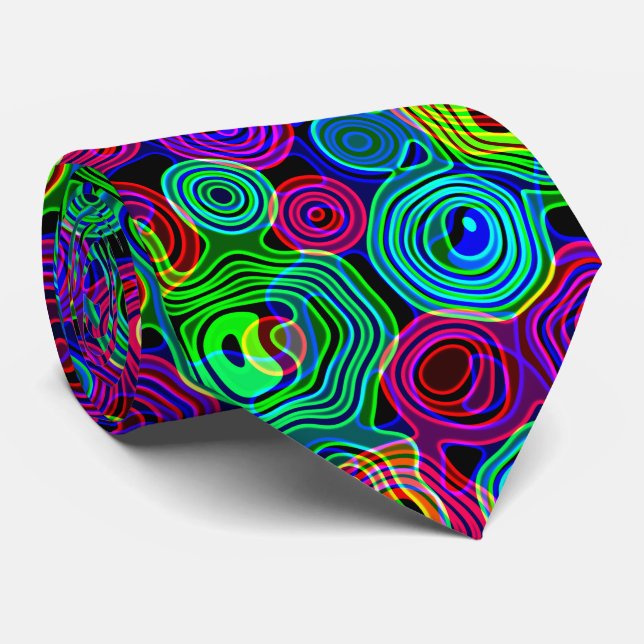 Retro Neon Liquid Dizzy Disco Lines  Tie (Rolled)